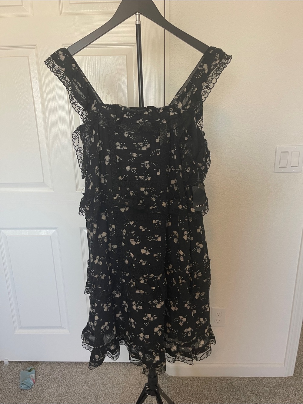 torrid Black Floral Lace-Trim Ruffle Dress